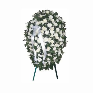 Large white roses and chrysanthemum wreath