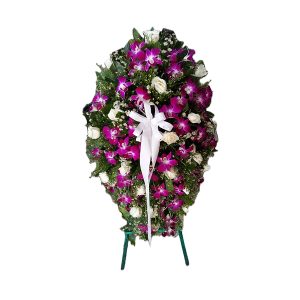 Standard Orchid and white roses wreath