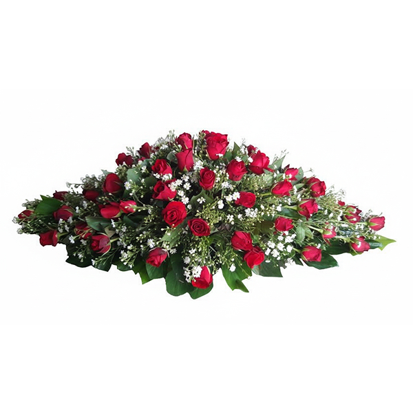 Red roses funeral arrangement